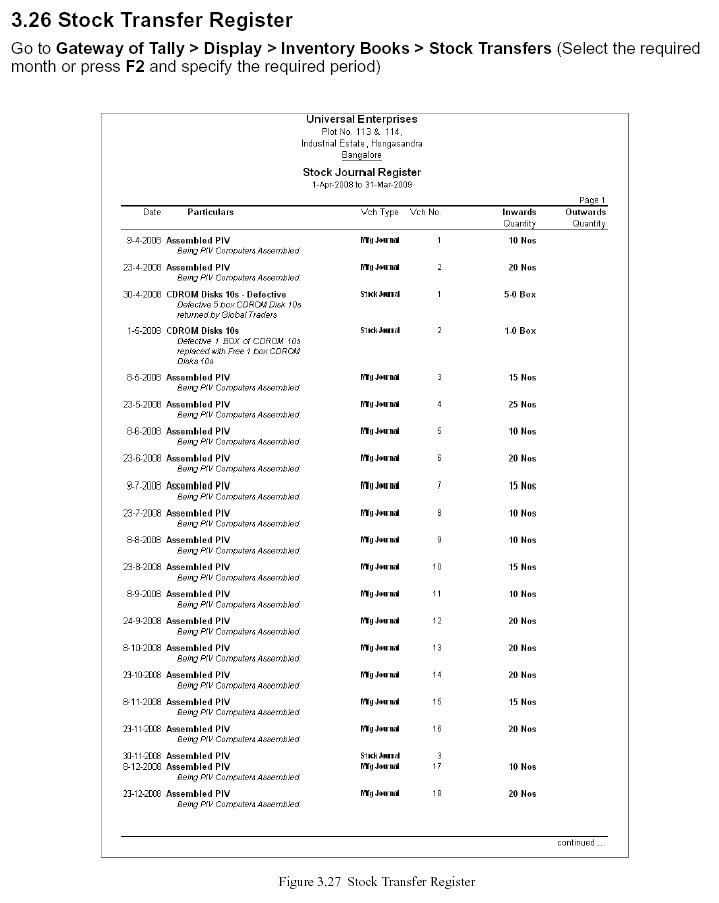 'Stock Transfer Register' Report @Tally.ERP 9